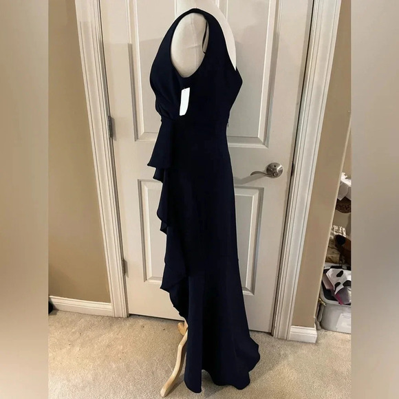 Betsy Adam Ruffled High Liw Mermaid Dress-Navy Blue, Size 4-Elegant, Stunning - Picture 9 of 13